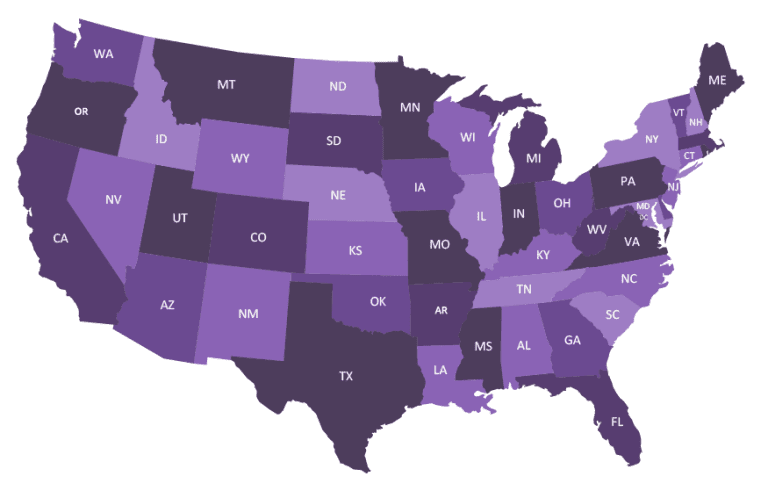 Purple map of US