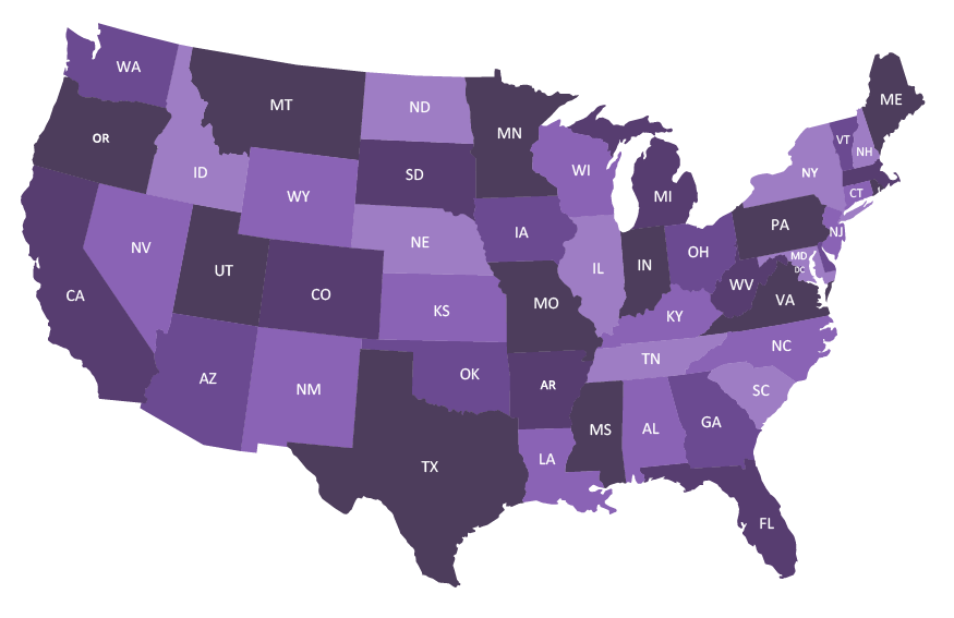 Purple map of US